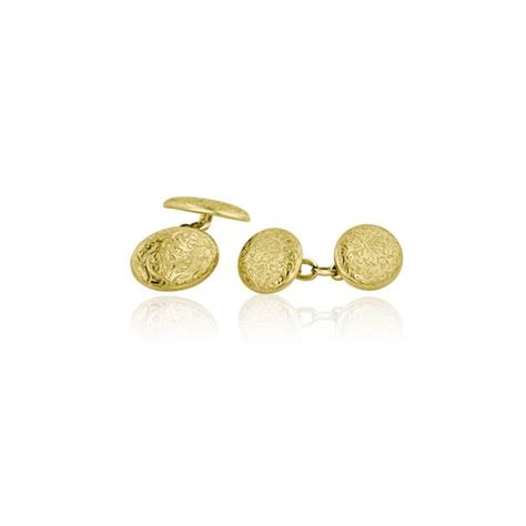 Pre Owned 9ct Yellow Gold Engraved Cufflinks Vintage From Avanti Of