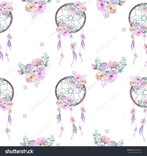 Seamless Pattern Floral Dreamcatchers Hand Drawn Stock Illustration