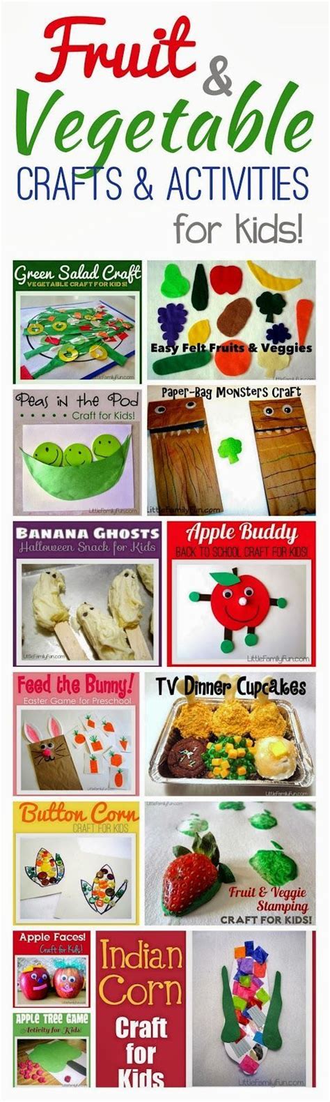 Each activity is a creative and fun learning experience for children and is calculated to last less than ten minutes. Fruit & Veggie crafts & activities. Fun way to teach kids ...