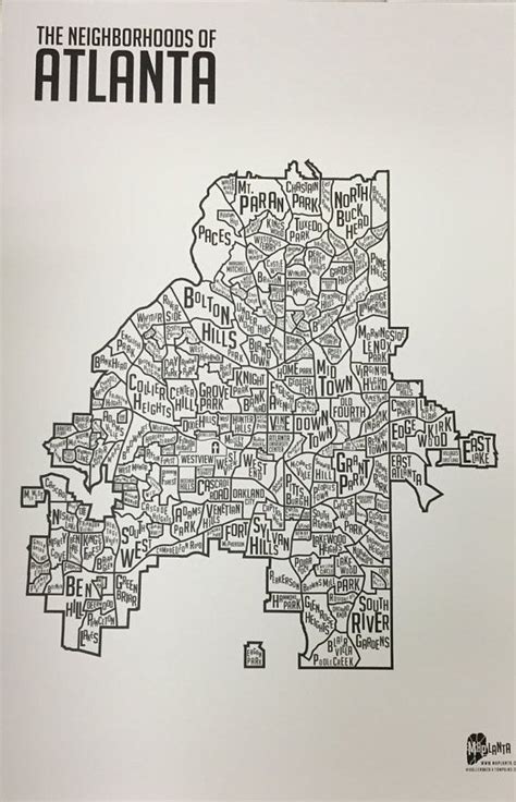 The Neighborhoods Of Atlanta Print 24 X 36 Atlanta Map Atlanta