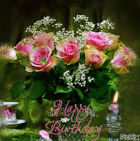 Happy Birthday Gif Joyeux Anniversaire Bouquet De Fleurs Images My