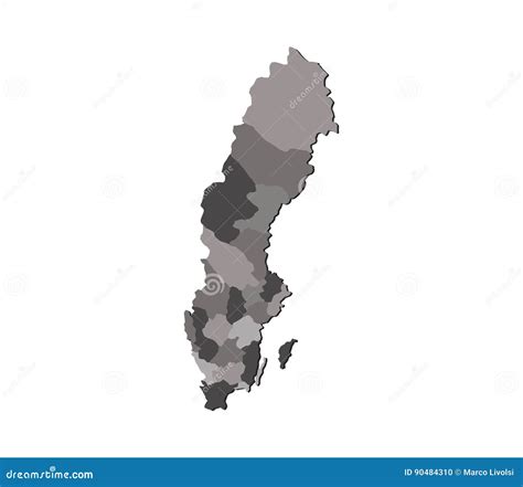 Map Of Sweden With Regions Illustrated Stock Illustration