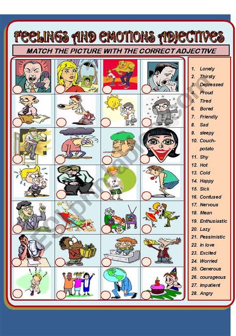 Feelings And Emotions Adjectives Esl Worksheet By Pete