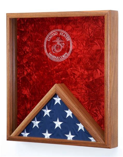 Military Shadow Box With Laser Engraved Emblem 46 Flag Display Case