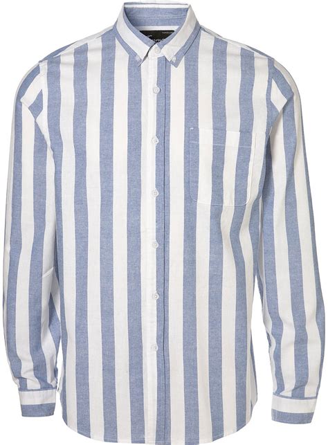 Long Blue Wide Stripe Oxford Shirt In Blue For Men Lyst