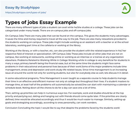 Types Of Jobs Essay Example