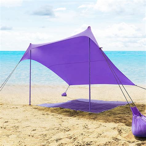 Topbuy 7x7 Beach Tent Canopy W 4 Poles Sandbag Anchors Upf50 Purple