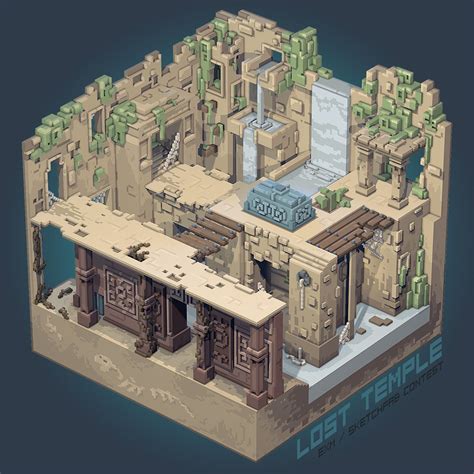 Lost Temple Isometric Art Voxel Games Jungle Temple