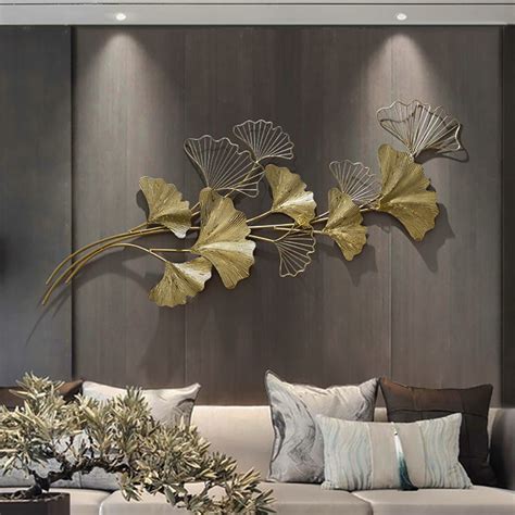 3d Golden Metal Ginkgo Leaves Light Luxury Wall Decor Art