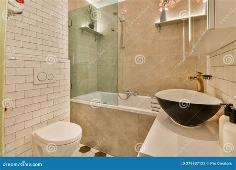 A Bathroom With A Toilet Sink And A Shower Stock Photo Image Of Bath