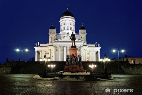 Fototapet Helsinki Katedral Og Monument Til Alexander Ii P Kvelden