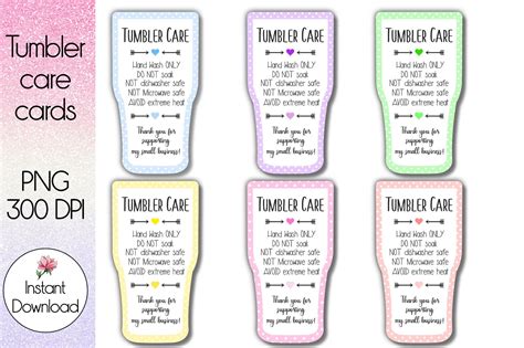Care Instruction Free Printable Tumbler Care Cards