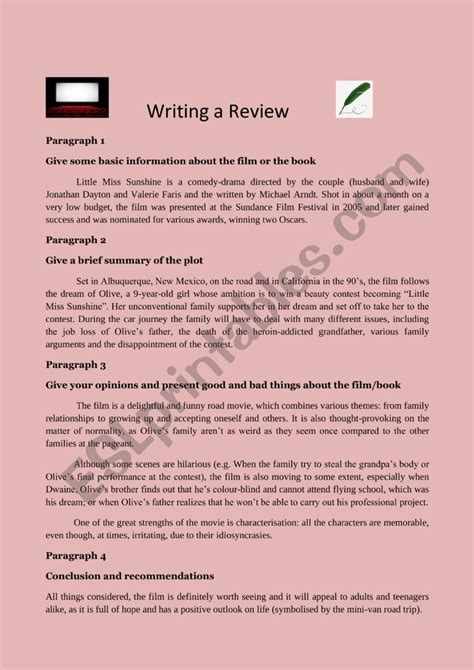 Writing A Review Esl Worksheet By Silviafiori
