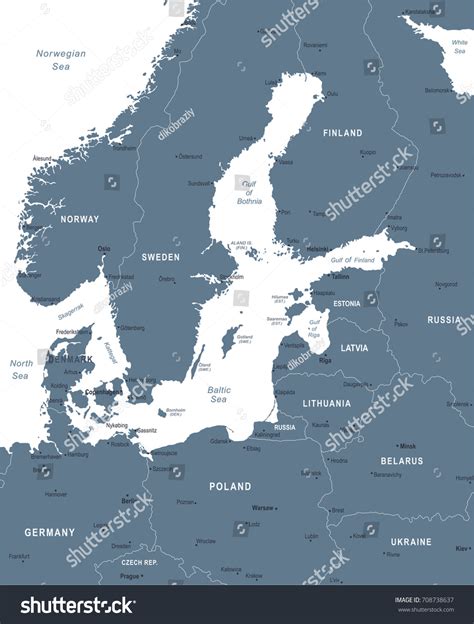 Baltic Sea Area Map Detailed Vector Stock Vector Royalty Free