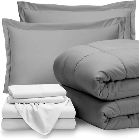 8 Piece Bed In A Bag Split Cal King Comforter Set Light Grey Sheet