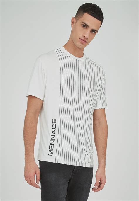 White Vertical Stripe Side Print T Shirt | Mennace