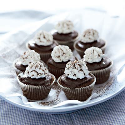 Chocolate mousse frosting is made with heavy cream, whipped eggs, dark chocolate, butter, and superfine sugar. Bitter chocolate-meringue cupcakes | Woolworths TASTE