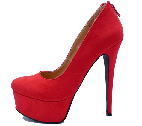 Ladies Red Slip On Stiletto High Heel Platform Court Party Shoes Pumps