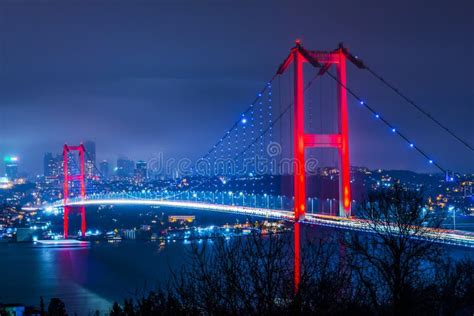 Istanbul Bosphorus Bridge At Night Stock Photo Image Of Asia