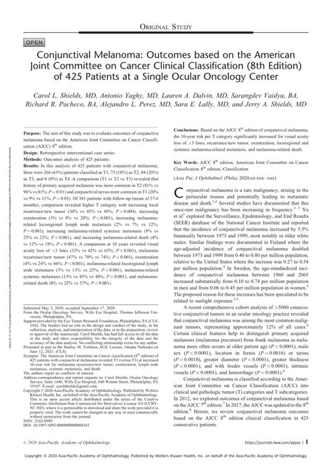 Pdf Conjunctival Melanoma Outcomes Based On The American Joint Committee On Cancer Clinical