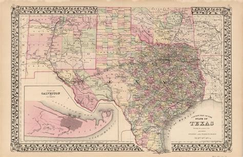 County Map Of The States Of Texas By S Augustus Mitchell 1884 Art
