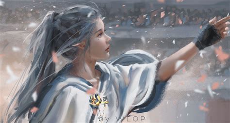 Wlop Original Looking Away Commentary Highres 1girl Artist Name
