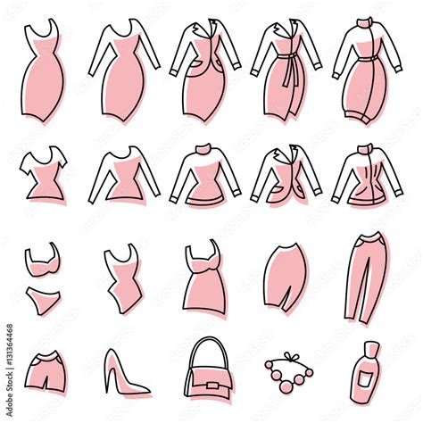 Set Of Womens Clothes And Accessories Icons Vector Illustration Stock