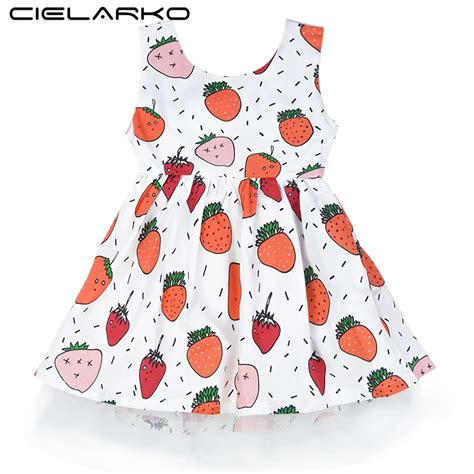 Cielarko Baby Girls Strawberry Dress Tulle Backless Print Summer