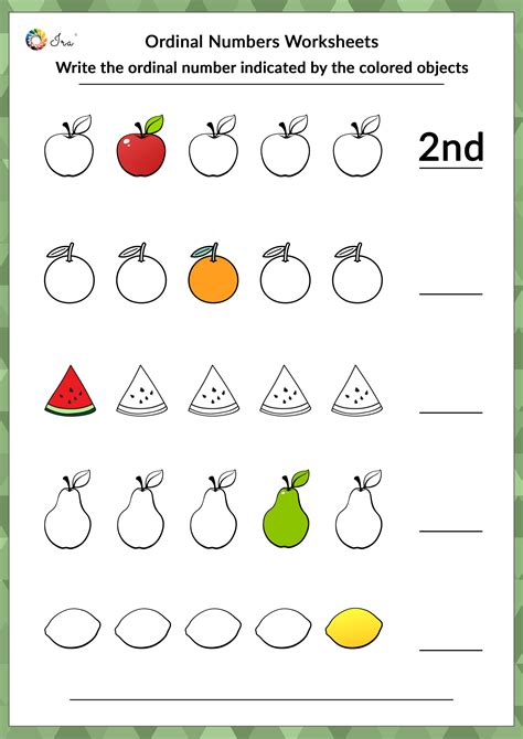 Ordinal Numbers Kindergarten Worksheet