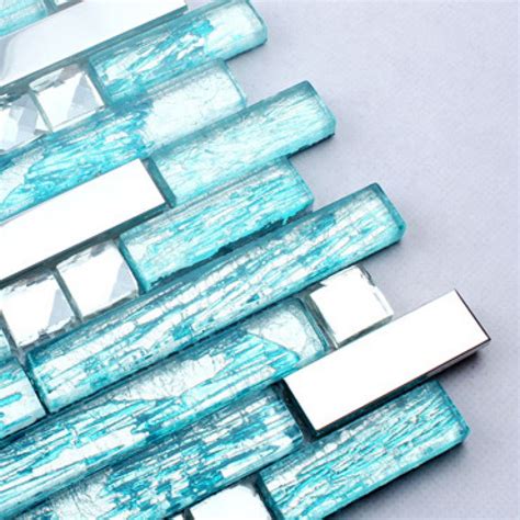Stainless Steel Backsplash Blue Glass Mosaic Tiles Kitchen Back Splash Diamond Mosaic H20