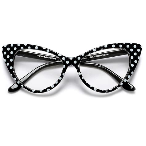 50s Inspired Polka Dot Cat Eye Clear Lens Eye Wear Glasses Sunglass Spot