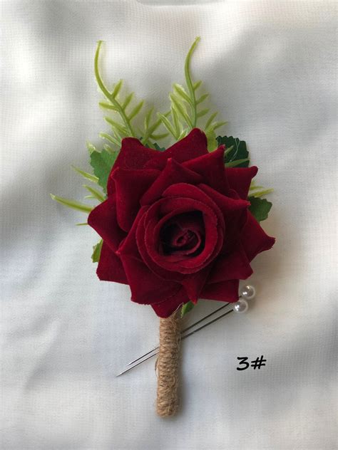 Boutonniere For Men Burgundy Rose Boutonniere Wedding Etsy