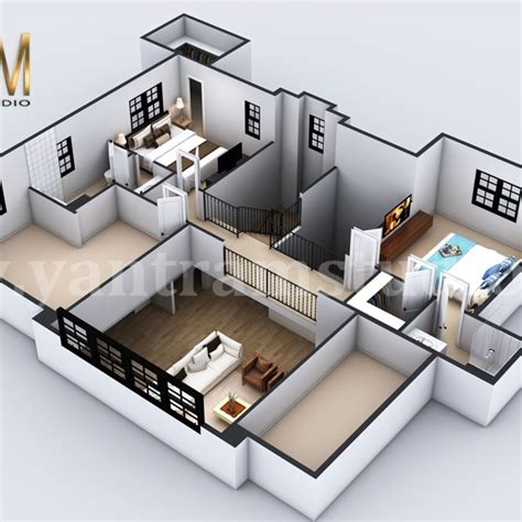 4 Bedroom Simple Modern Residential 3d Floor Plan House Design By
