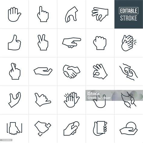 Hand Gestures Thin Line Icons Editable Stroke Stock Illustration