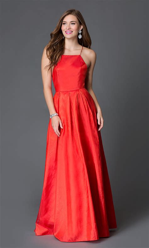 Shop for prom dresses online. Long Open Back High Neck Satin Prom Dress