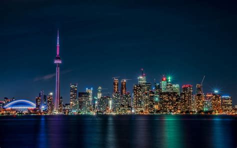 Fantastic Cityscape Of Toronto At Night Wide Desktop Background