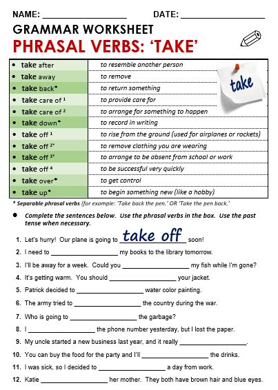 Phrasal Verbs With Take All Things Grammar