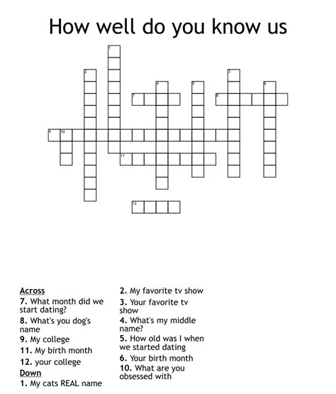 How Well Do You Know Us Crossword Wordmint