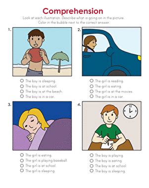 Reading stories allows a child to improve their vocabulary background and comprehension of written text. Picture Comprehension | Worksheet | Education.com