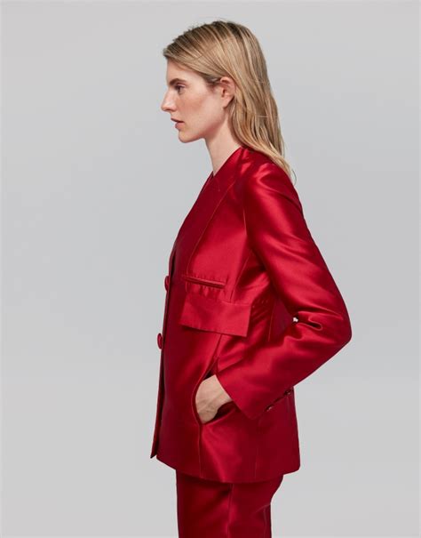 Red Silk Suit Jacket Woman Aw2019 Roberto Verino