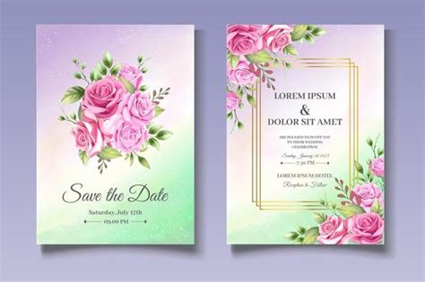 Premium Vector Wedding Invitation Card With Beautiful Flowers And Leaves