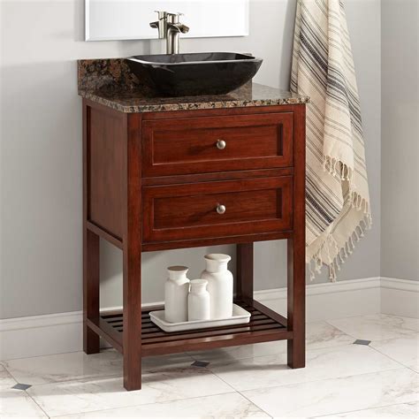 The narrow vanity is excellent for small bathrooms. 24" Taren Narrow Depth Bamboo Vessel Sink Vanity - Light ...