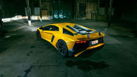 Lamborghini Aventador Lp 750 4 Sv Yellow Supercar Back View Wallpaper
