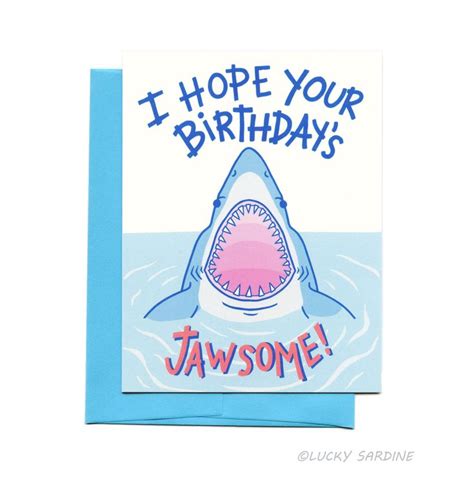 Shark Birthday Card Great White Shark Card Funny Happy Etsy Happy