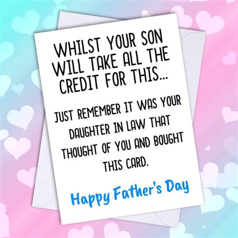 Funny Humorous Fathers Day Card From Daughter In Law Son Etsy