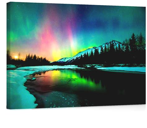 Aurora Borealis Canvas Wall Art Northern Lights Painting Landscape