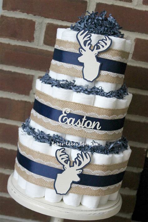 Camo is a great theme for a country style baby shower. Items similar to 3 Tier Navy & Ivory Buck Deer Head Diaper ...