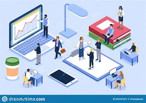 Isometric People In Open Space Office Coworking Concept Workplace For