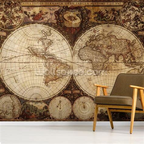 Vintage Map Mural Muralswallpaper Map Murals World Map Mural Images