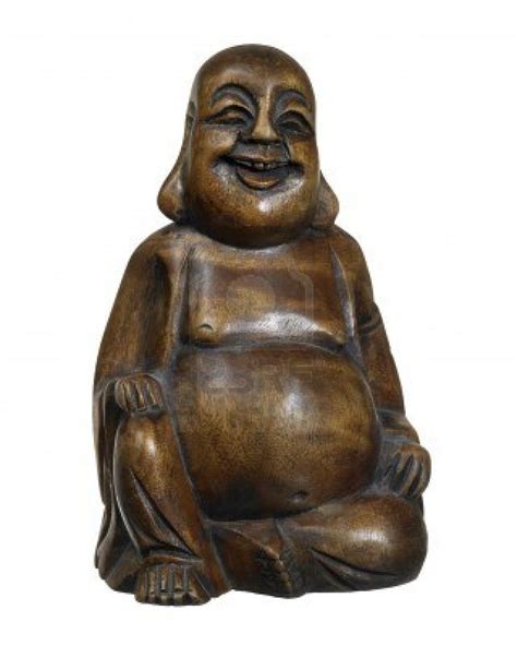 Studio Photography Of A Wooden Buddha Sculpture In White Back Stock